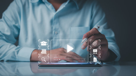 E-learning, Learning online with webinar, video clip tutorial, internet lessons, webinar, education online concept, video tutorial, education concept, technology education, online seminar meeting.の写真素材