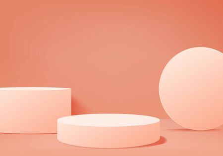 Podium in abstract Orange color composition, 3d render, 3d illustration, Background mockup 3d Orange with podium and minimal Orange wall scene, 3d mockup abstract geometric shape Orange pastel color. Stage for awards on website in modern.の写真素材