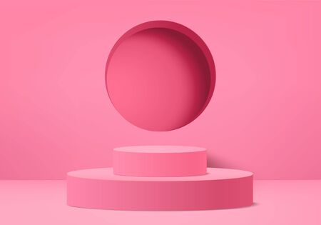 Pink pastel product Podium on background. Abstract minimal geometry concept. Studio stand platform theme. Exhibition and business marketing presentation stage. 3D illustration rendering graphic designの写真素材