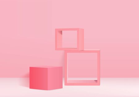 3D illustration rendering of Pink abstract geometric background or texture. Bright pastel podium or pedestal backdrop. Blank minimal design podium concept. Stage for awards ceremony on website in modern.の写真素材