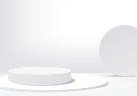 Cylinder abstract minimal scene with geometric platform. Summer background vector 3d rendering with podium. stand to show cosmetic products. Stage Showcase on pedestal modern 3d studio white greyのイラスト素材