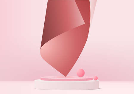 Cylinder abstract minimal scene with geometric platform. Summer background vector 3d rendering with podium. stand to show cosmetic products. Stage Showcase on pedestal modern 3d studio pink pastelのイラスト素材