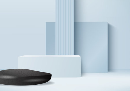3d background products minimal podium scene with geometric platform. background vector 3d rendering with podium. stand to show cosmetic products. Stage showcase on pedestal modern studio gray pastelのイラスト素材