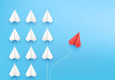 Business creative idea minimal concept on 3D render vector, group of paper plane in one direction, one individual pointing in the different way. Business for new ideas creativity & innovative solutionのイラスト素材