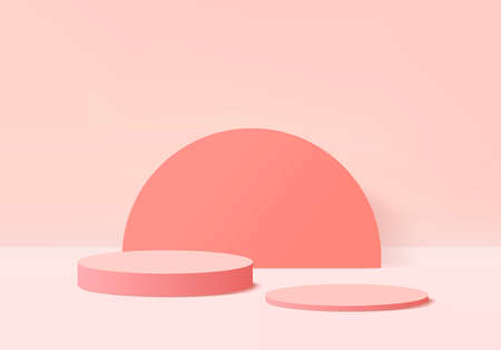 Cylinder abstract minimal scene with geometric platform. Summer background vector 3d rendering with podium. stand to show cosmetic products. Stage Showcase on pedestal modern 3d studio pink pastelのイラスト素材