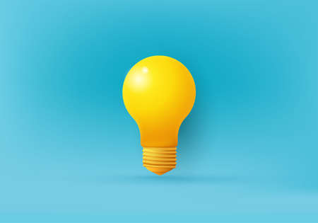 Creative idea, Inspiration, New idea and Innovation concept vector with light bulb on Yellow background. light bulb on bright blue background in pastel colors. Minimalist concept, business idea.のイラスト素材
