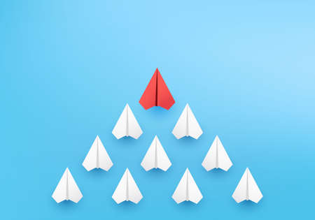 Business creative idea minimal concept on 3D render vector, group of paper plane in one direction,...