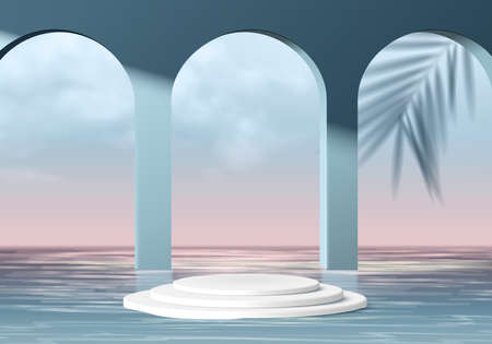 3d background products minimal podium scene with geometric platform. background vector 3d rendering with podium. stand to show cosmetic products. Stage showcase on pedestal modern studio blue pastelのイラスト素材
