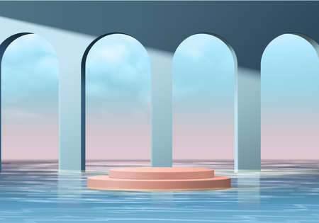 3d background products minimal podium scene with geometric platform. background vector 3d rendering with podium. stand to show cosmetic products. Stage showcase on pedestal modern studio blue pastelのイラスト素材
