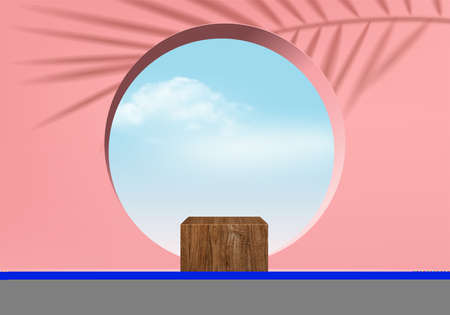 3d background products minimal podium scene with geometric platform. background vector 3d rendering with podium. stand to show cosmetic products. Stage showcase on pedestal modern studio pink  pastelのイラスト素材