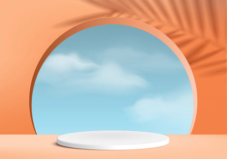 3d background products minimal podium scene with geometric platform. background vector 3d rendering with podium. stand to show cosmetic products. Stage showcase on pedestal modern studio orange pastelのイラスト素材