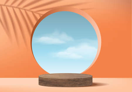 3d background products minimal podium scene with geometric platform. background vector 3d rendering with podium. stand to show cosmetic products. Stage showcase on pedestal modern studio orange pastelのイラスト素材