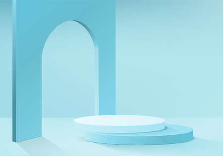 3d background products minimal podium scene with geometric platform. background vector 3d rendering with podium. stand to show cosmetic products. Stage showcase on pedestal modern studio blue pastelのイラスト素材