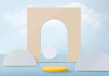 3d background products minimal podium scene with geometric platform. background vector 3d rendering with podium. stand to show cosmetic products. Stage showcase on pedestal modern studio blue pastelのイラスト素材