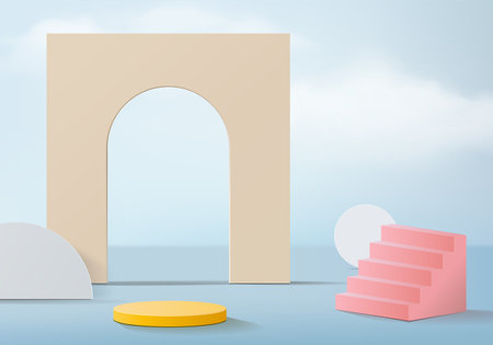 3d background products minimal podium scene with geometric platform. background vector 3d rendering with podium. stand to show cosmetic products. Stage showcase on pedestal modern studio blue pastelのイラスト素材