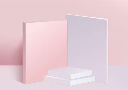 3d background products minimal podium scene with geometric platform. background vector 3d rendering with podium. stand to show cosmetic products. Stage showcase on pedestal modern studio pink pastelのイラスト素材