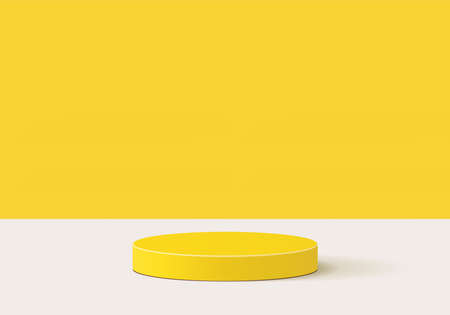 3d products minimal podium scene with geometric platform. background vector 3d rendering with podium. stand to show cosmetic products. Stage showcase on pedestal modern studio yellow  pastelのイラスト素材