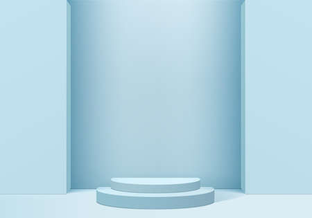 3d background products display podium scene with geometric platform. background vector 3d rendering with podium. stand to show cosmetic products. Stage showcase on pedestal display blue studioのイラスト素材