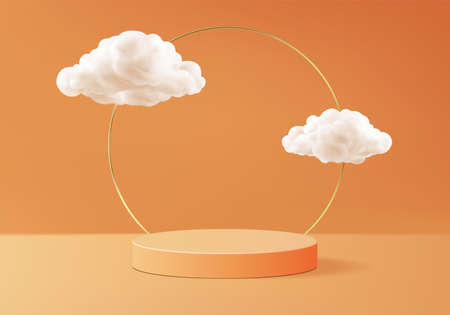 background products display podium scene with geometric platform. background vector 3d rendering with podium. stand to show cosmetic products. Stage showcase on pedestal display orange studioのイラスト素材