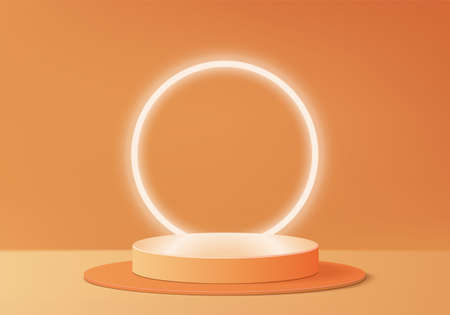 3d background products display podium scene with geometric platform. background vector 3d rendering with podium. stand to show cosmetic products. Stage showcase on pedestal display orange studioのイラスト素材