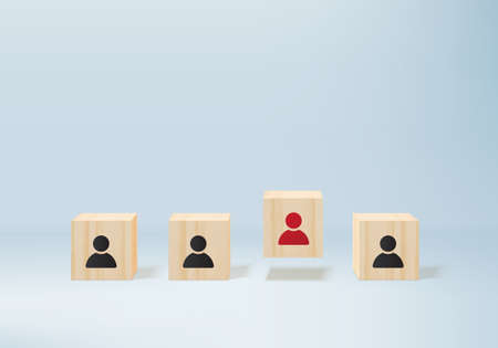 3d rendering business concept minimal as group of wood cube in one direction and with one individual...