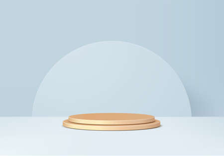 3d background products display gold podium scene with geometric platform. background vector 3d rendering with podium. stand to show cosmetic products. Stage showcase on pedestal display blue studioのイラスト素材
