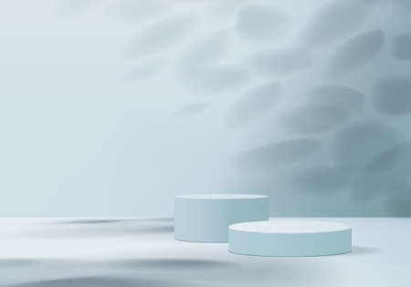Cylinder abstract minimal scene with geometric platform. Summer background vector 3d rendering with podium. stand to show cosmetic products. Stage showcase on pedestal modern 3d studio blue  pastelのイラスト素材