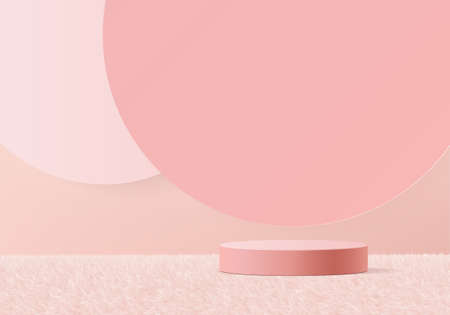 3d background products display podium scene with geometric platform. background vector 3d rendering with podium. stand to show cosmetic products. Stage showcase on pedestal display pink studioのイラスト素材