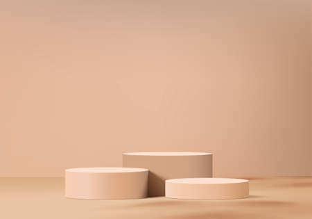 3d background products display podium scene with geometric platform. background vector 3d rendering with podium. stand to show cosmetic products. Stage showcase on pedestal display brown studioのイラスト素材