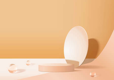 3d display product abstract minimal scene with geometric podium platform. cylinder background vector 3d rendering with podium. stand for cosmetic products. Stage showcase on pedestal 3d orange studioのイラスト素材