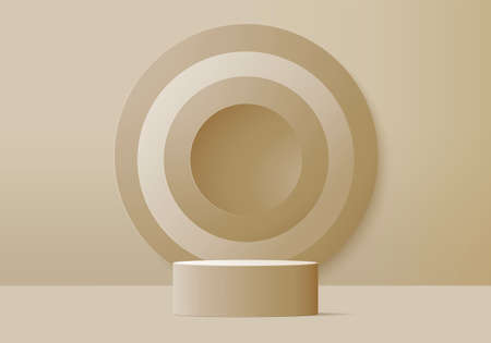 Cylinder abstract minimal scene with geometric platform. Summer background vector 3d rendering with podium. stand to show cosmetic products. Stage showcase on pedestal modern 3d studio beige pastelのイラスト素材