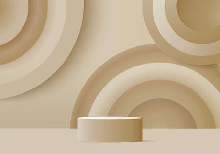 Cylinder abstract minimal scene with geometric platform. Summer background vector 3d rendering with podium. stand to show cosmetic products. Stage showcase on pedestal modern 3d studio beige pastelのイラスト素材