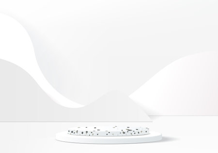 3d background products display podium scene with marble stone gray platform. background vector 3d rendering with podium. stand to show cosmetic product. Stage showcase on pedestal display white studioのイラスト素材