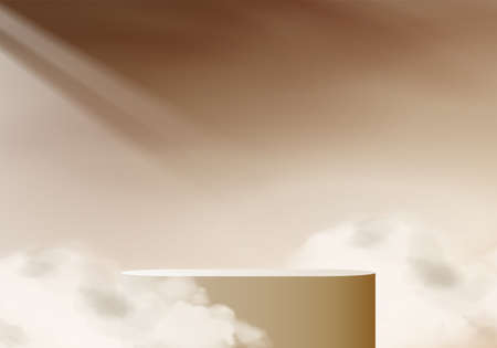 3d background products display podium scene with cloud platform. background vector 3d rendering with podium. stand to show cosmetic products. Stage showcase on pedestal display beige studioのイラスト素材