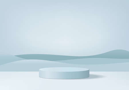 background products display podium scene with geometric platform. background vector 3d rendering with podium. stand to show cosmetic products. Stage showcase on pedestal display blue studioのイラスト素材