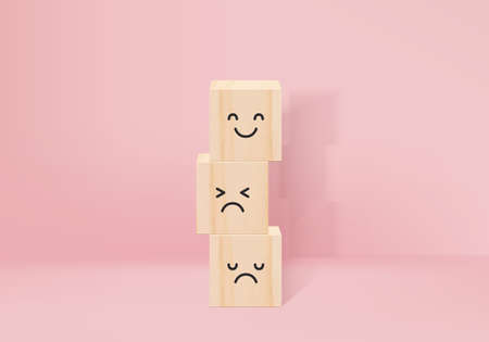 3d rendering business concept minimal as group of wood cube in one direction and with one individual pointing in different ways for innovative solution on 3D render vector. leadership for new ideas.のイラスト素材