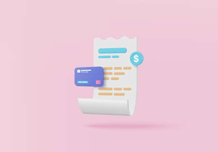 3D bill payment with credit card and financial security for online shopping, online payment credit card with payment protection concept. 3d vector render for business finance and easy online shoppingのイラスト素材
