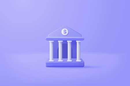 3d minimal bank deposit and withdrawal, transactions service of money, banking financial concept. bank building with cartoon icon style on background. 3d bank vector render on isolated blue backgroundのイラスト素材