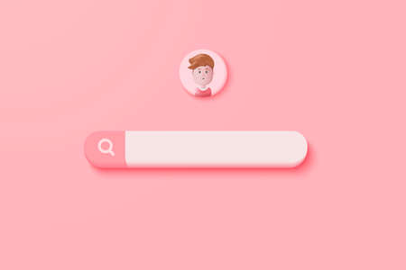 3D minimal search bar or magnifying glass in blank search bar on pink background. Search bar design...