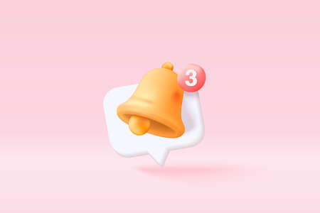 3D minimal notification bell icon with color objects floating around on pastel background. new alert concept for social media element. 3d bell alarm vector render isolated on pastel backgroundのイラスト素材