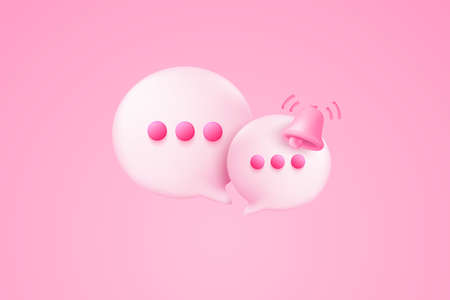 3D minimal notification bell icon with color objects floating around on pastel background. new alert...