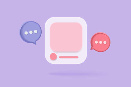 3D Social media online platform concept, online social communication on applications, Photo frame...