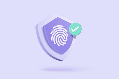 3d fingerprint cyber secure icon. Digital security authentication concept. finger scan for authorization, identity. 3d fingerprint scanning sign vector render illustration on purple backgroundのイラスト素材