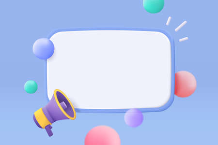 3d megaphone speaker or loudspeaker bullhorn for announce promotion, megaphone loud hailer with microphone mockup, speakerphone 3d vector render for alert and announcement on isolate blue backgroundのイラスト素材