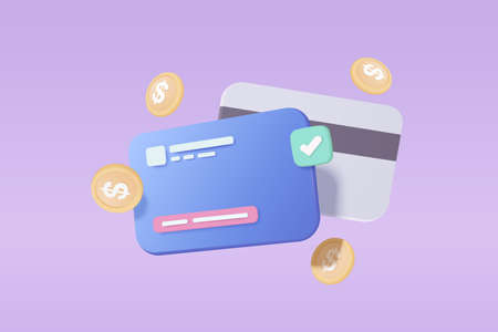 3D shield protection icon with credit card for online payment on white background concept, user account for 3d security with payment protection for e commerce on isolated vector render backgroundのイラスト素材