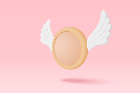3D coin floating currency on purple background. Coin with wings growing business concept, lost money, money saving, bank, finance investment. 3d online payment icon vector render illustrationのイラスト素材