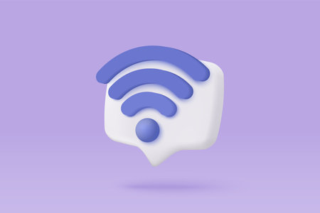 3d wireless connection and sharing network on internet. Hotspot access point for digital and online coverage. Broadcasting area with WiFi. 3d wireless signal icon rendering vector illustrationのイラスト素材