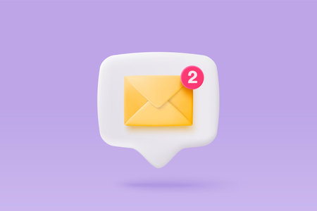 3d mail envelope icon with notification new message on purple background. Minimal email letter with notification red bubble unread icon. message concept 3d vector render isolated pastel backgroundのイラスト素材
