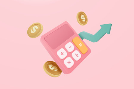 3d minimal calculator vector render concept of financial management. calculating financial risk planning, calculator with coins stack and arrow graph with 3d vector concept on pastel backgroundのイラスト素材
