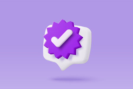 3d check mark icon isolated on purple background. check list button best choice for right, success, tick, accept, agree on application. choose icon vector with shadow 3D rendering illustrationのイラスト素材